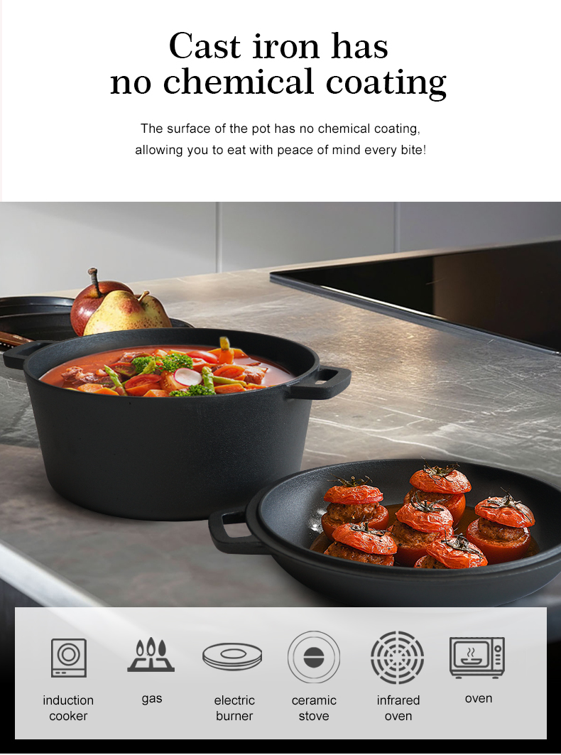 Cast iron frying pan   lid - two-in-one multi-functional cooking pan Dutch oven - suitable for bread, indoor/outdoor, grill, stove, etc