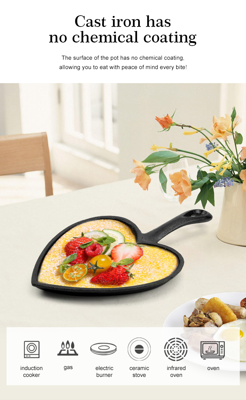 Mini cast-iron frying pan, heart-shaped egg frying pan, suitable for stoves and ovens, both indoor and outdoor use