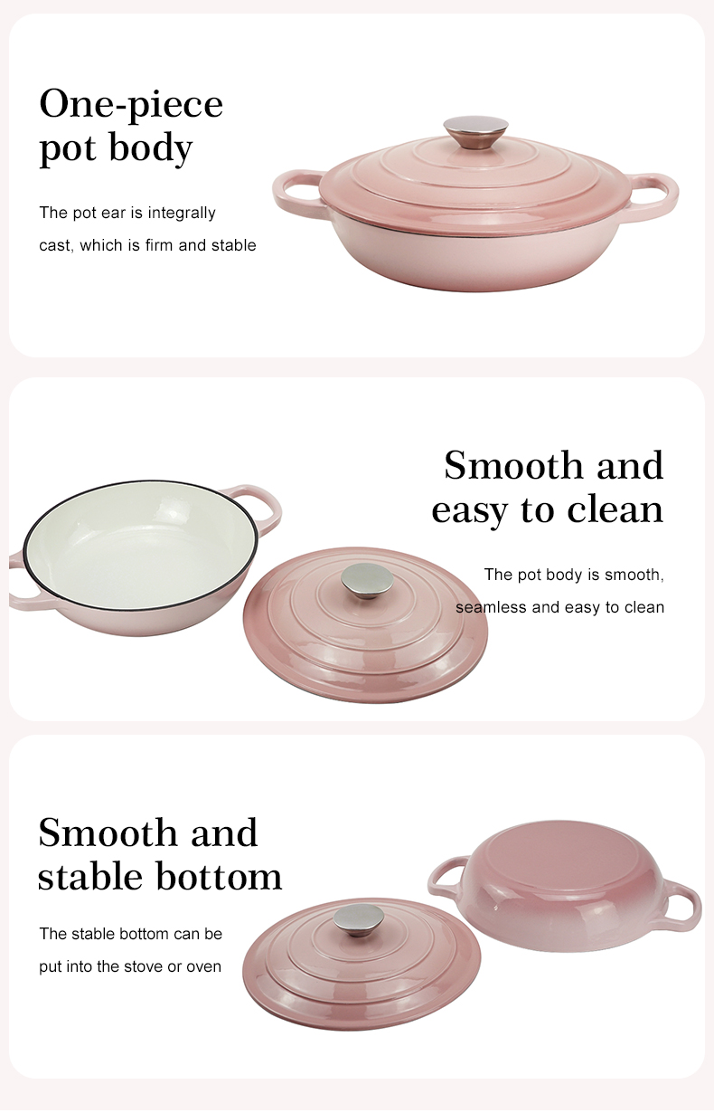 Round cast iron enamel cookware: 26cm non-stick shallow stew pot and seafood soup pot