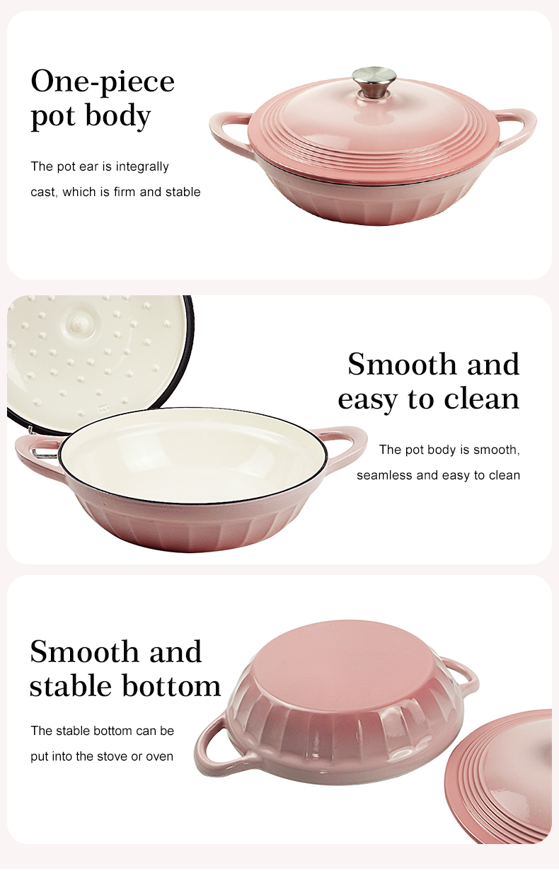 Enamel cast iron shallow small Dutch baking pan with lid, suitable for baking, stewing, frying and soups - can be washed in the dishwasher
