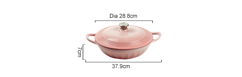 Enamel cast iron shallow small Dutch baking pan with lid, suitable for baking, stewing, frying and soups - can be washed in the dishwasher