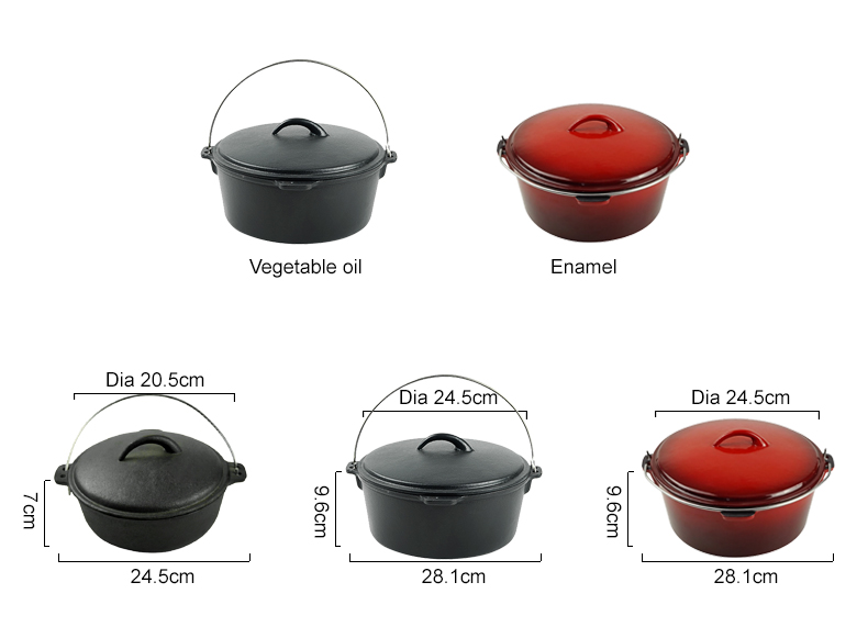 Cast iron outdoor Dutch grill with lid, suitable for bonfire cooking, stewing and baking - durable cast iron pot
