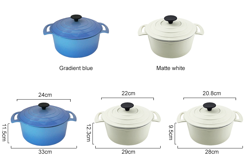 Cast iron enamel Dutch baking pan with lid, with double handles, for bread baking, cooking, non-stick enamel-coated cookware (blue)