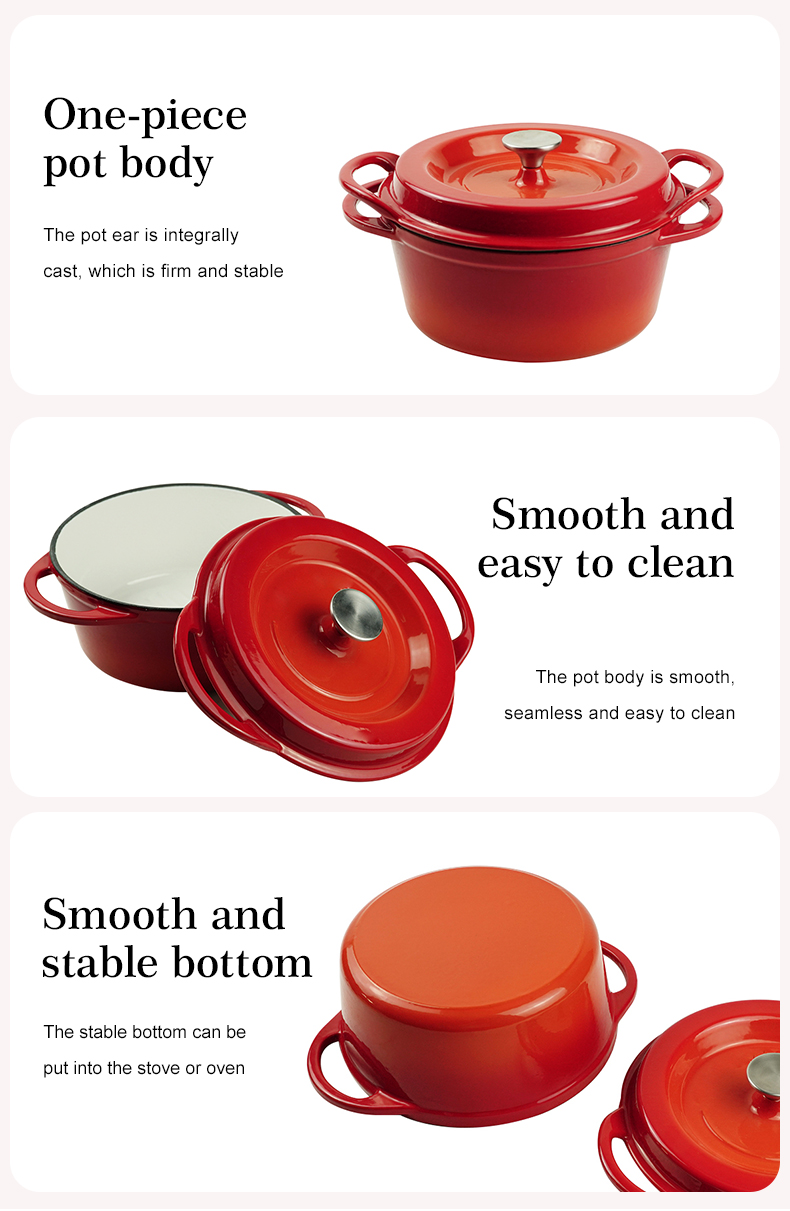 Enamel cast iron Dutch baking pan with lid, sourdough bread baking pan, enamel-coated cookware in red