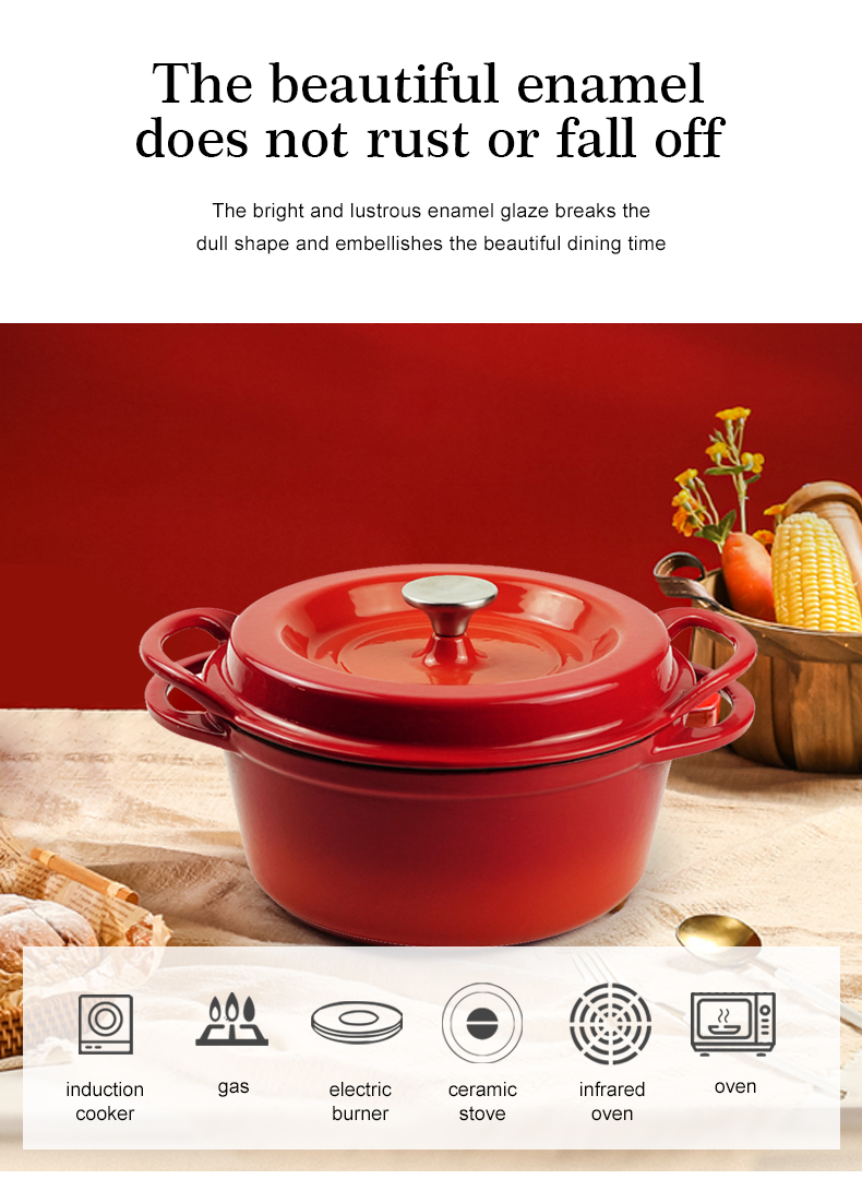 Enamel cast iron Dutch baking pan with lid, sourdough bread baking pan, enamel-coated cookware in red