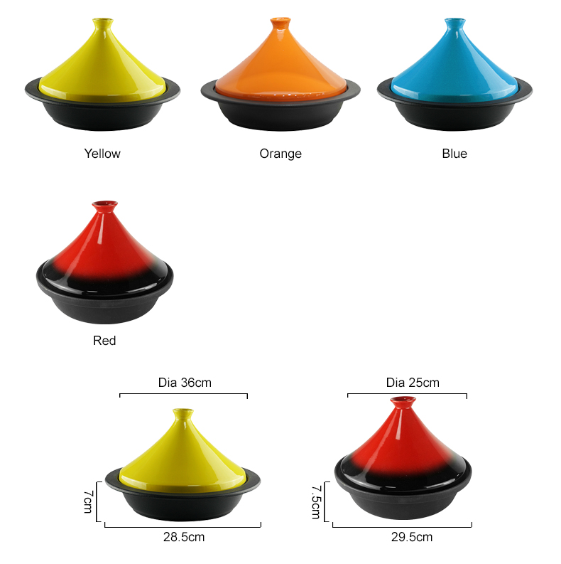 Moroccan tagine pot, enamel cast iron cooking pot with ceramic conical closed lid