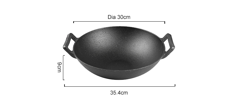 Cast iron wok with double ears, suitable for all stoves, traditional uncoated Chinese wok