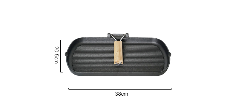 Cast iron baking pan with folding handle, rectangular, steak pan with wooden handle, non-stick frying pan