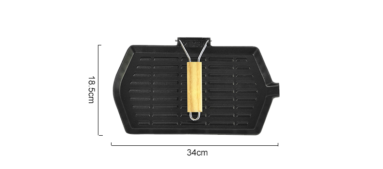 Non-stick ribbed flat pan made of cast iron with folding handle, suitable for stoves and grills (large rectangular pan)