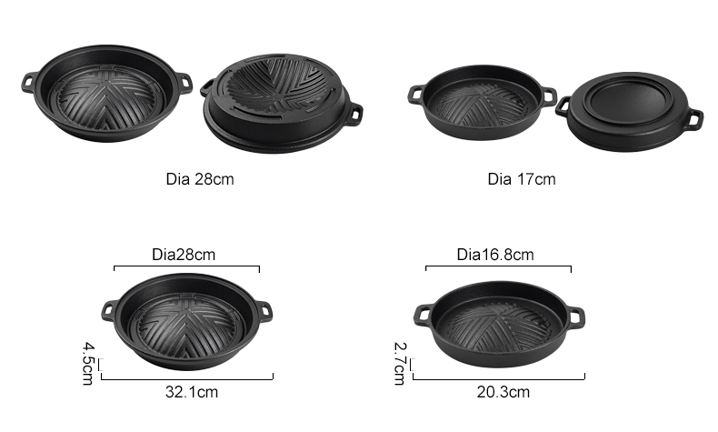 A cast-iron round frying pan, suitable for mobile breakfast, lunch and snacks such as pancakes, tortillas and eggs