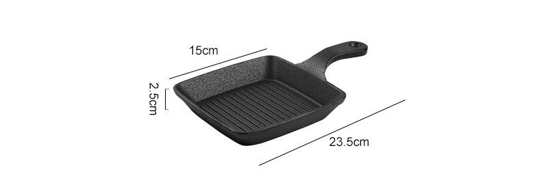 Mini black cast iron frying pan set, square flat pan small frying pan