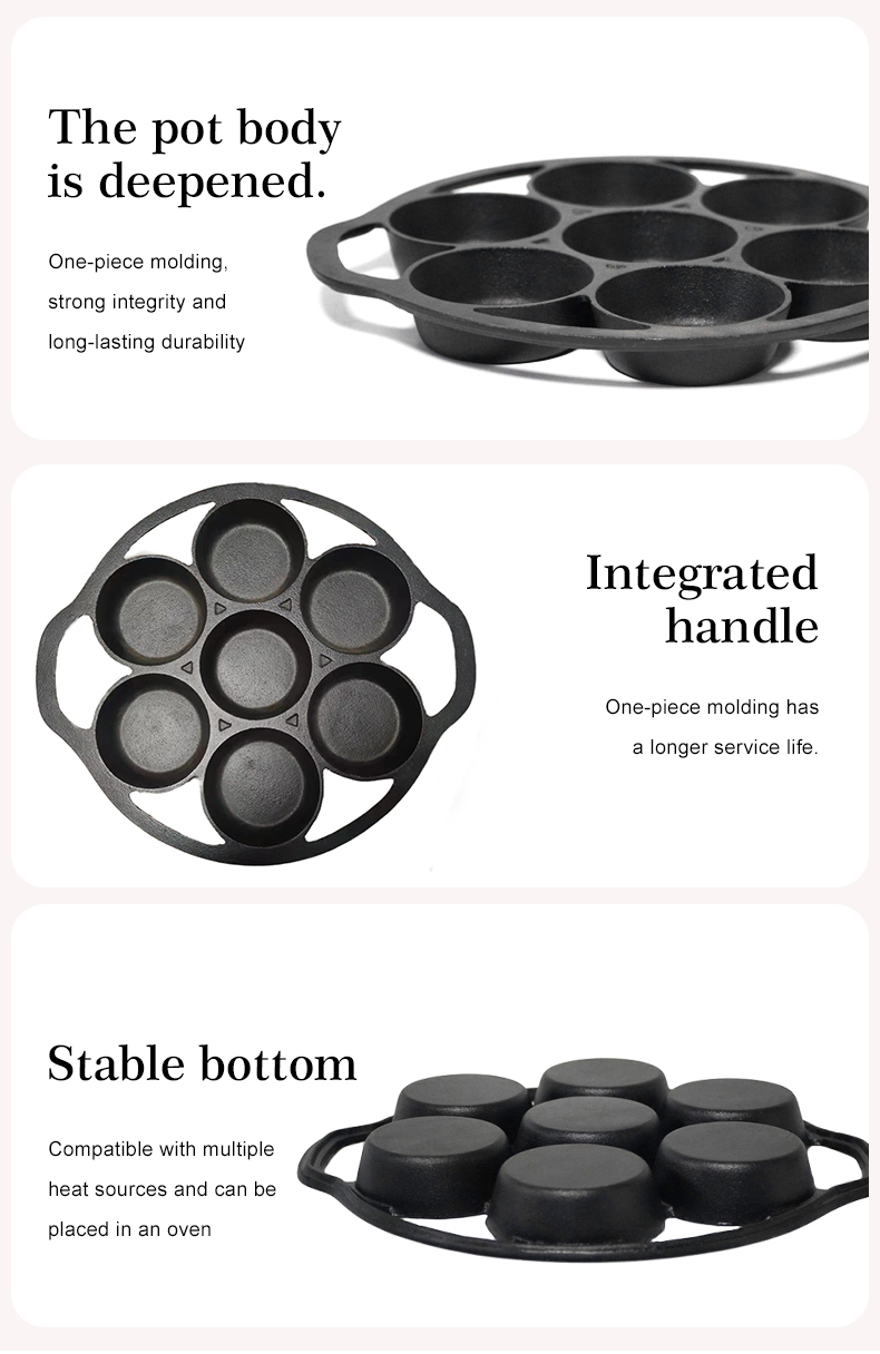 7-hole cast iron cookie baking tray, muffin baking tray with handle, suitable for muffins and scones