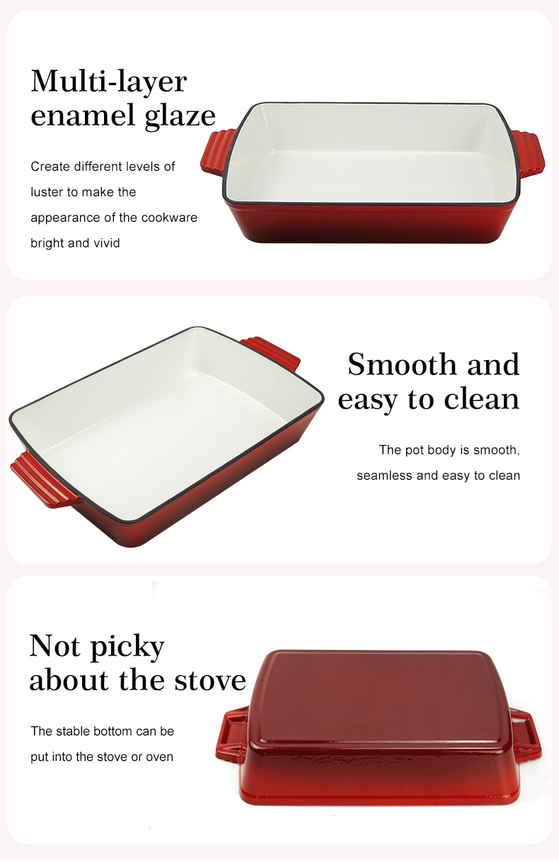 Oven stew pot, enamel cast iron baking tray, rectangular multi-layered pancake baking tray with handle
