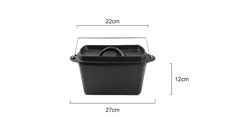 Rectangular cast-iron bread baking tray with handle and lid
