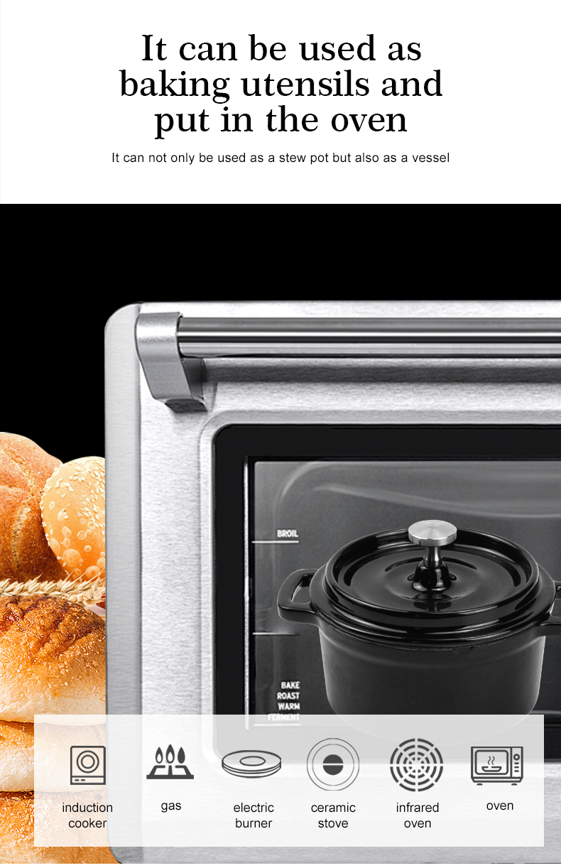 Dutch baking pan, mini cast iron pot with lid, round stew pot with handle, suitable for oven