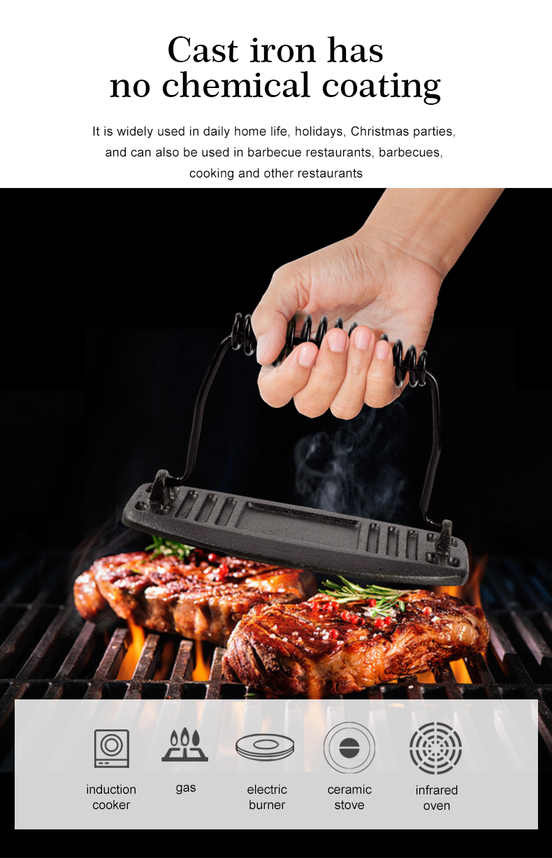 Rectangular cast iron grill press