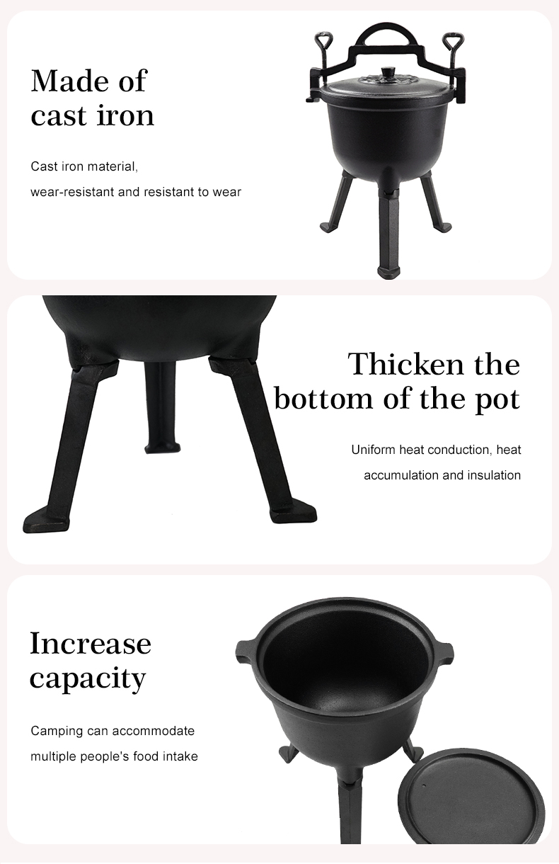 Cast-iron Polish hunting pot, three-legged camping pot, Dutch oven