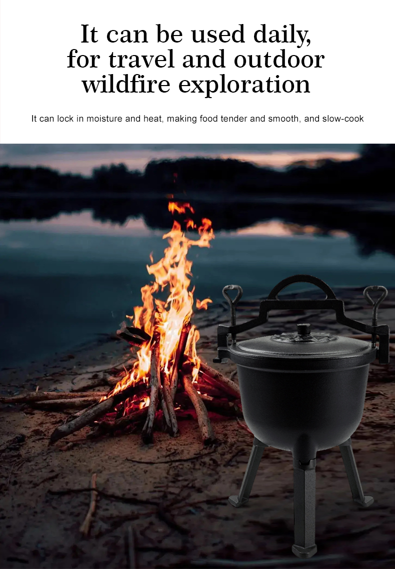 Cast-iron Polish hunting pot, three-legged camping pot, Dutch oven