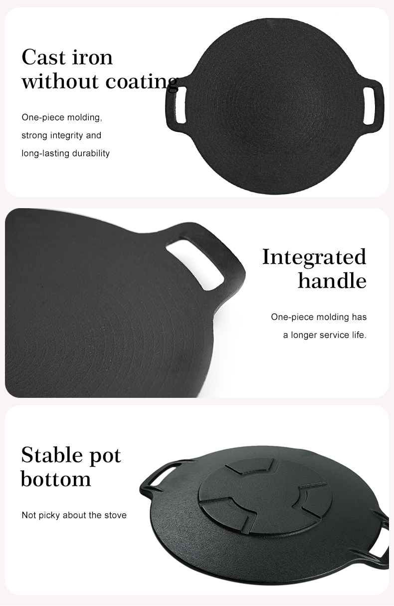 Korean-style grill, round cast iron barbecue grill, suitable for indoor and outdoor camping parties