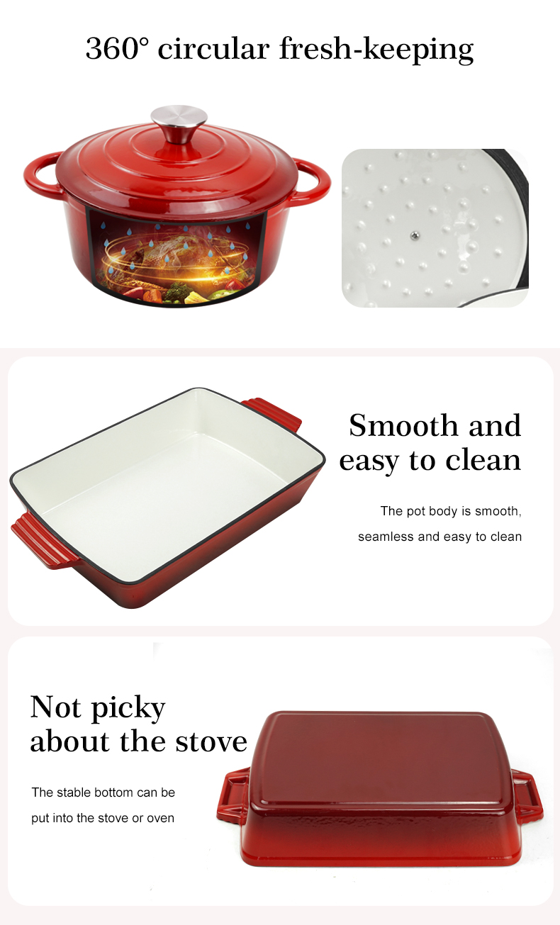 Enamel cast iron cookware set,11 pieces of cookware with LIDS, frying pan, stew pot, healthy Dutch oven