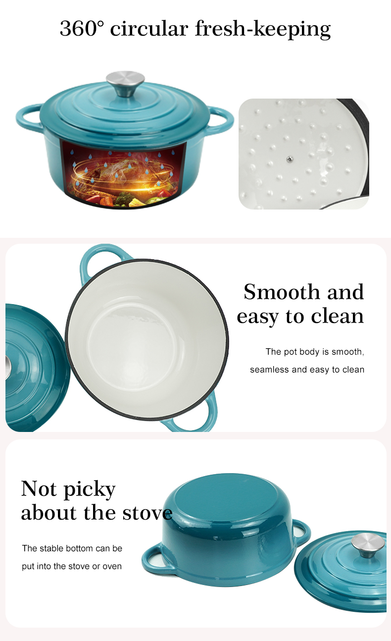 Enamel cast iron cookware set, 7 covered POTS, frying pan, stew pot, gradient blue, gradient red