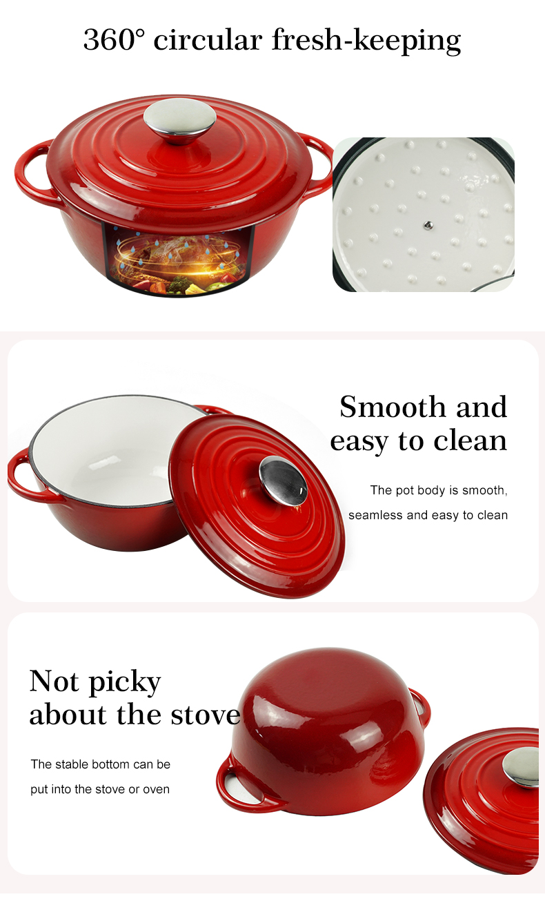 Healthy and safe, non-stick enamel 7-piece cast iron Dutch oven cookware set