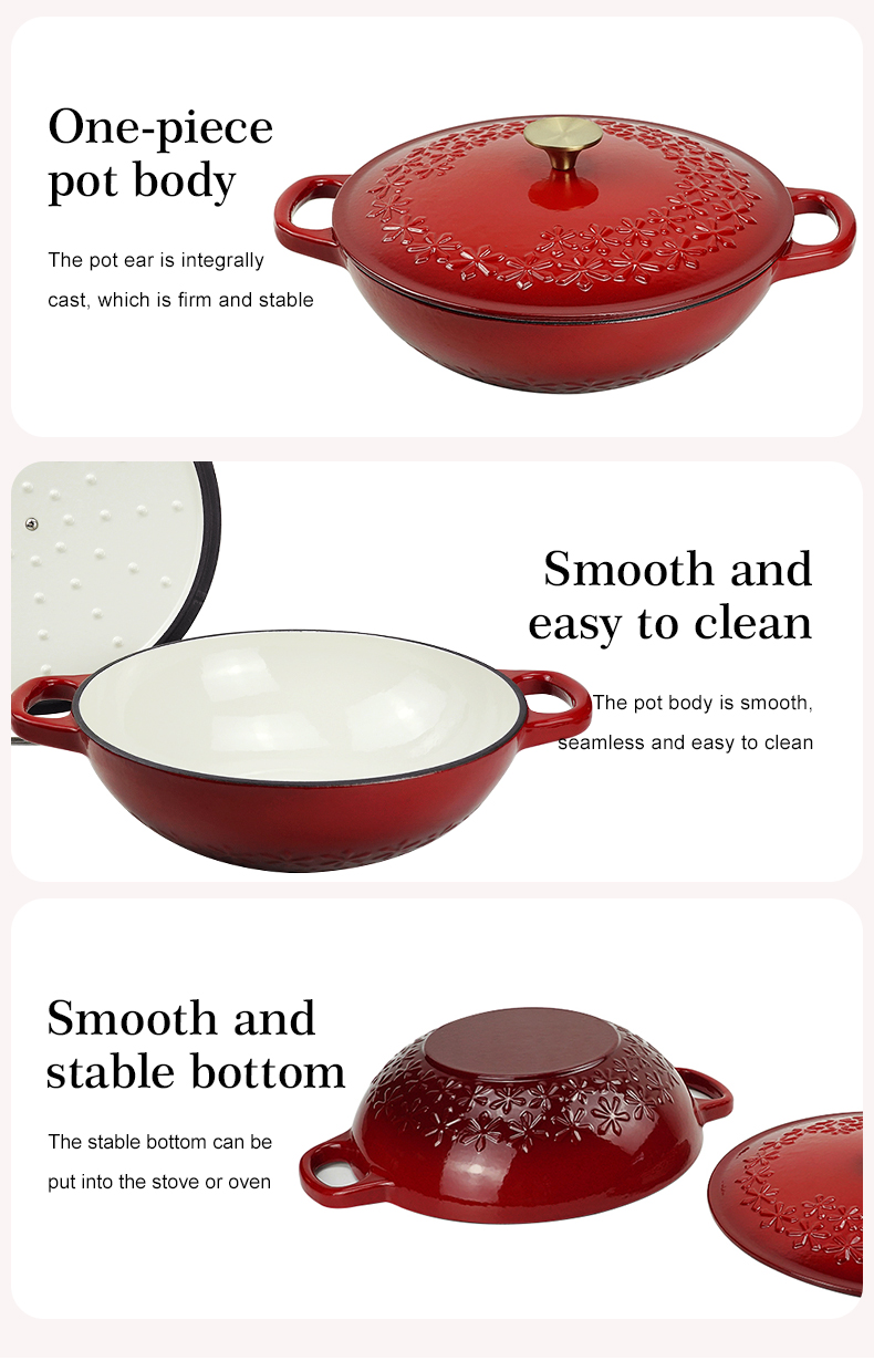 Cast iron Dutch seafood pot with lid - Shallow Dutch grill with patterns