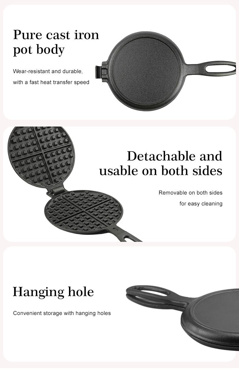 Cast iron waffle pot two-piece hinge waffle iron