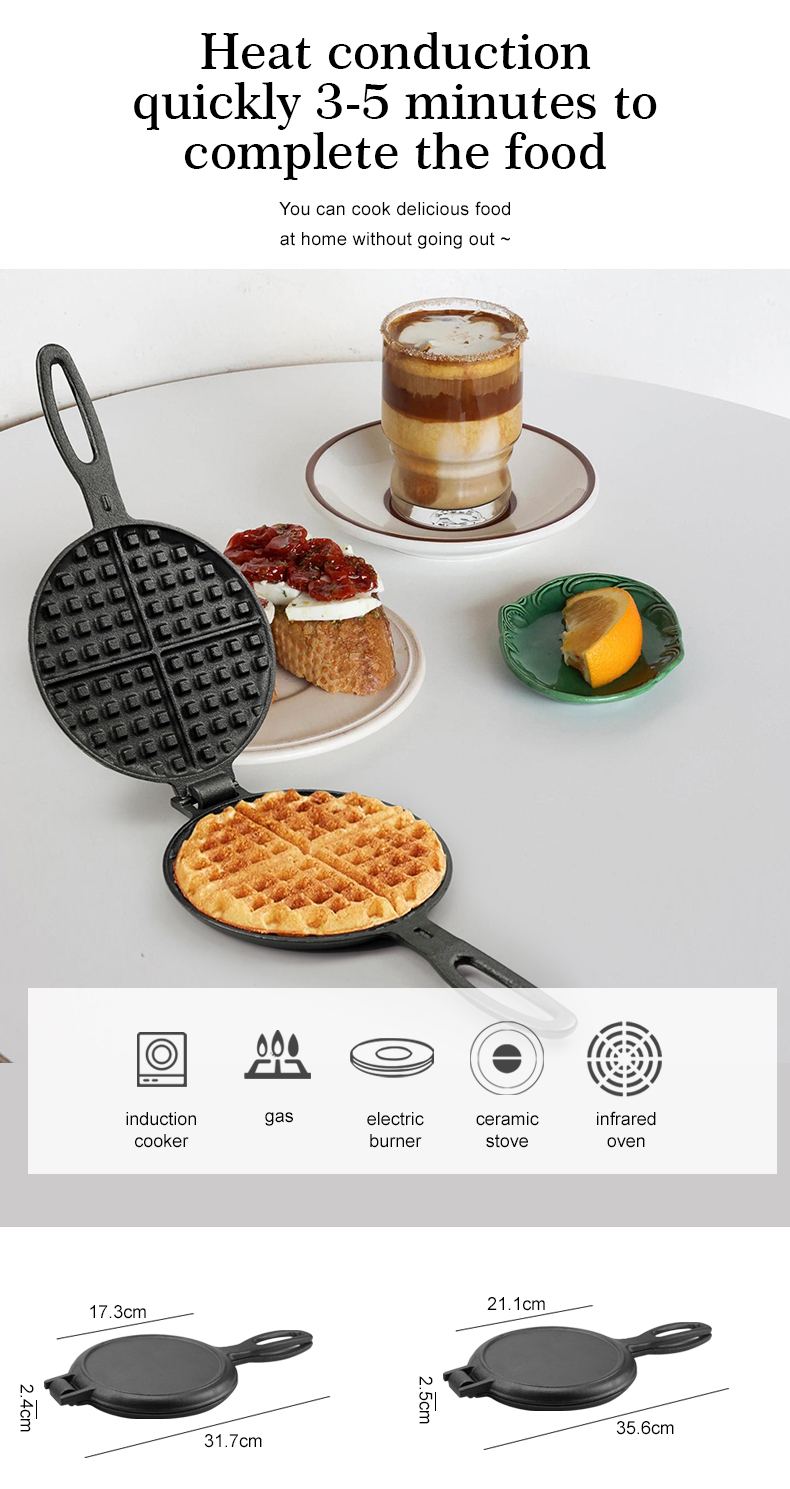 Cast iron waffle pot two-piece hinge waffle iron