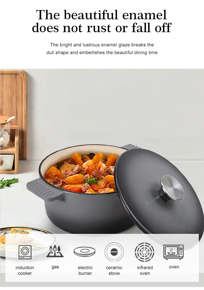 Dutch oven cast iron pot with non-stick enamel coating for bread baking