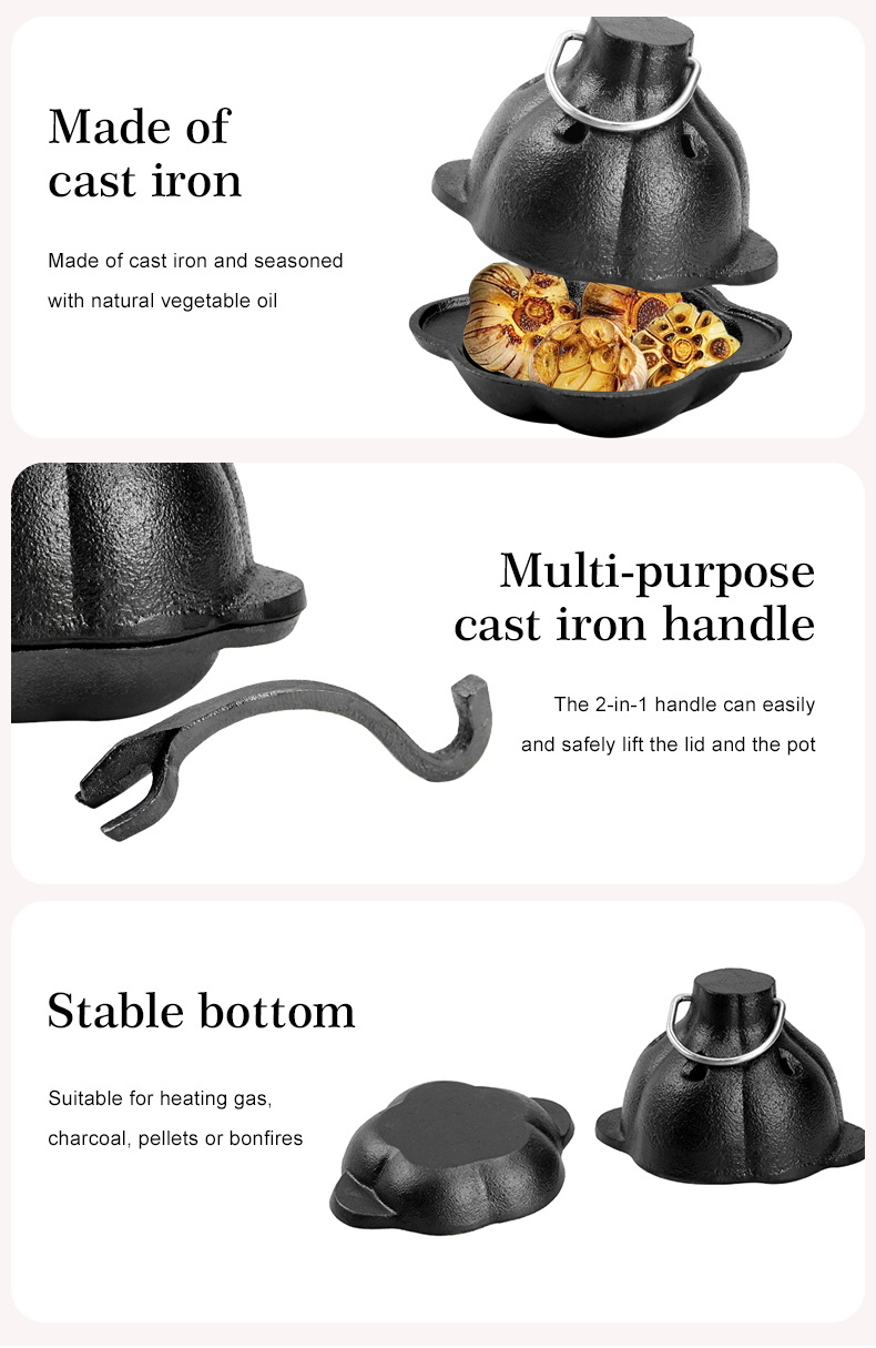 Cast iron garlic oven with a ventilated lid - for roasting garlic, potatoes and vegetables