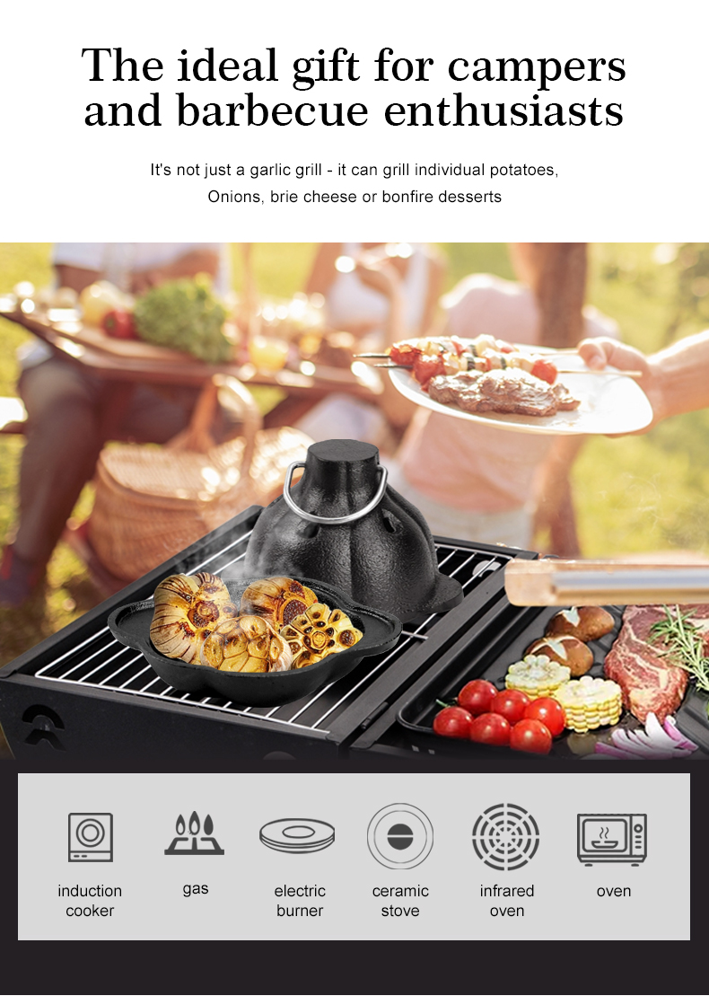 Cast iron garlic oven with a ventilated lid - for roasting garlic, potatoes and vegetables