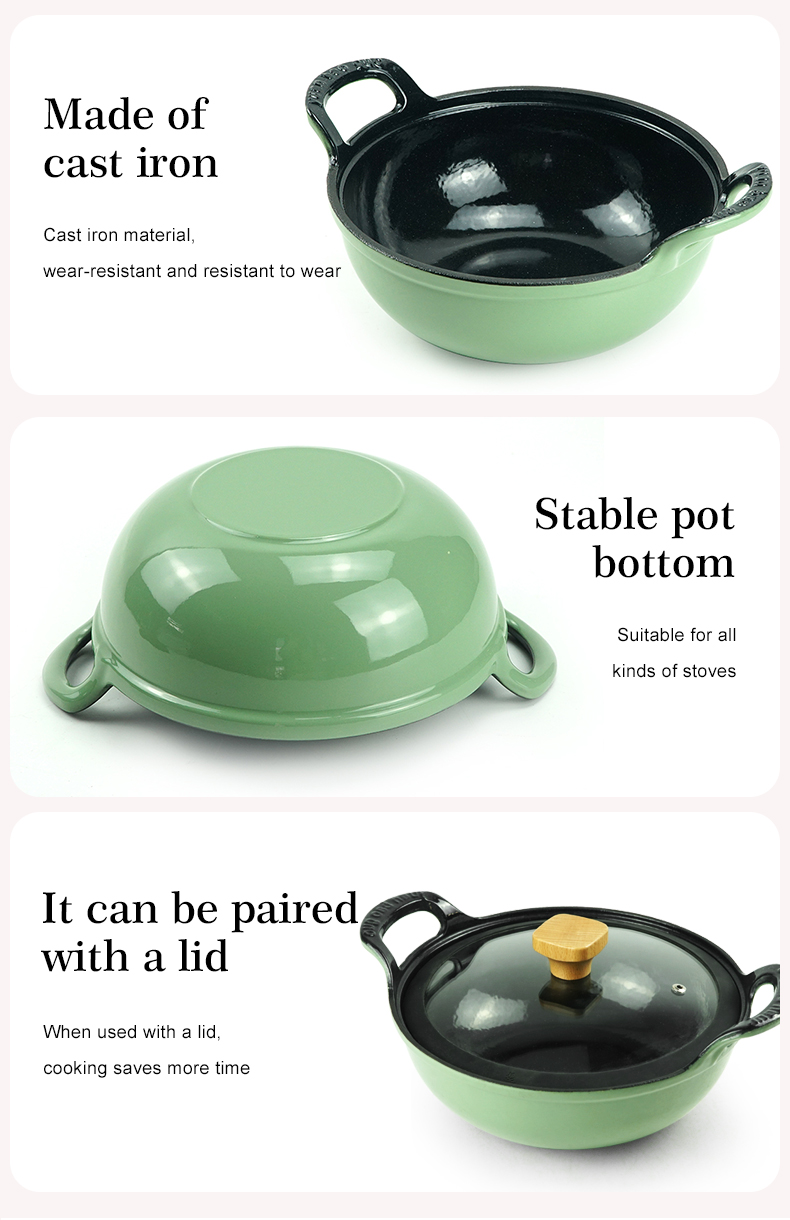 Enamel cast iron wok