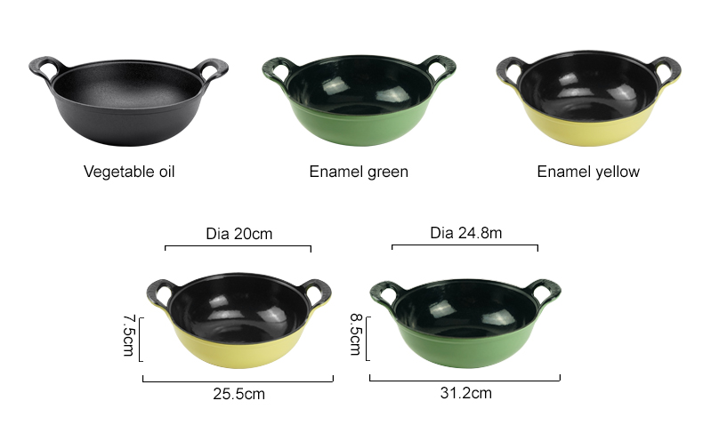 Enamel cast iron wok