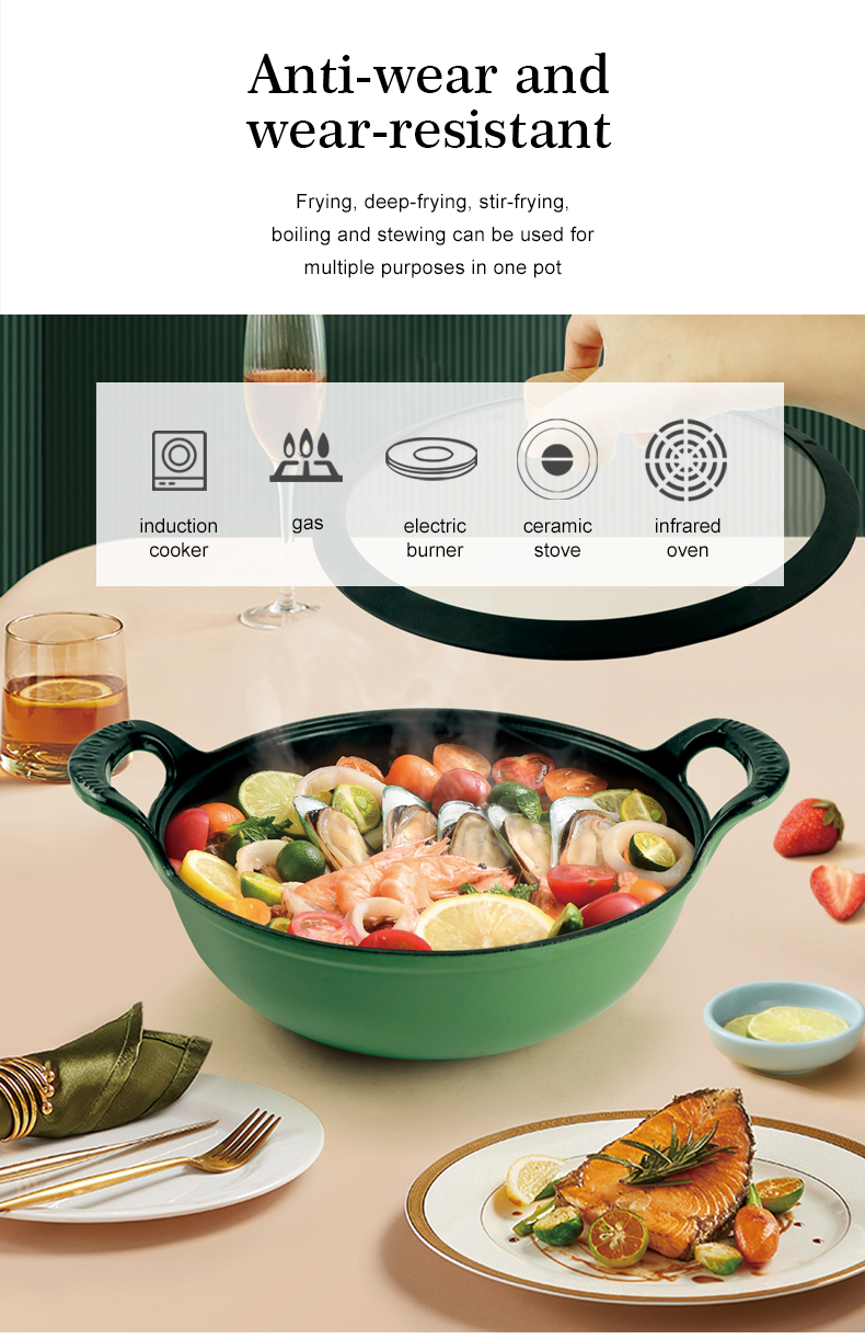 Enamel cast iron wok