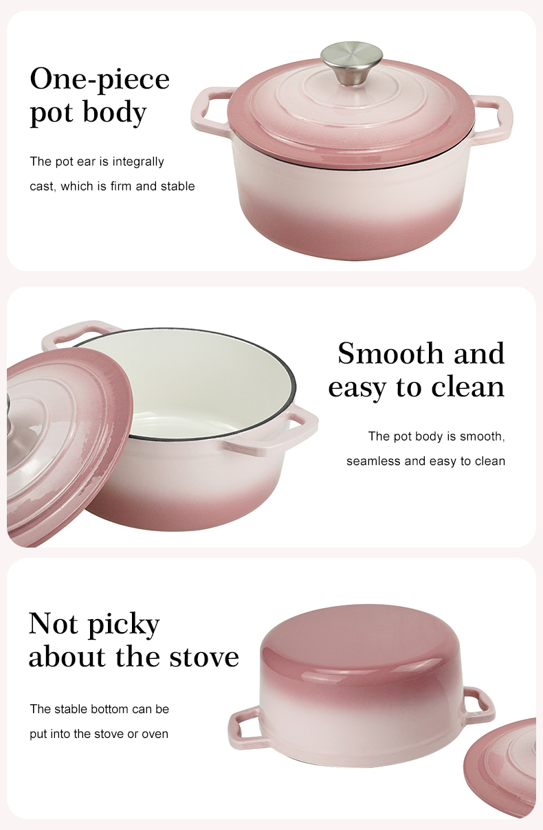 Enamel cast iron Dutch baking pan with lid for bread baking - pink