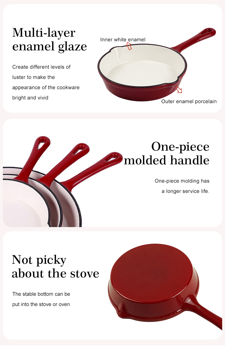 Non-stick enamel cast iron cookware - 3-pan set