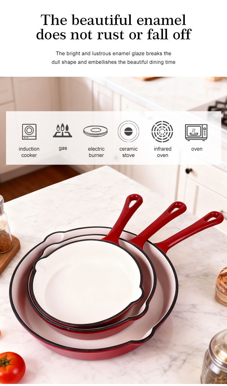 Non-stick enamel cast iron cookware - 3-pan set