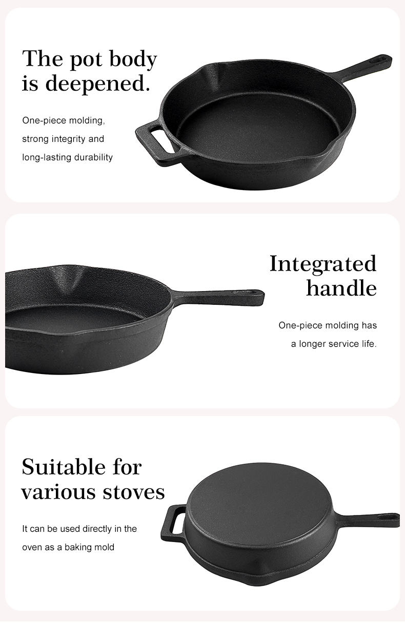 Cast iron frying pan with auxiliary handle, heat-resistant oven safe cookware - suitable for indoor/outdoor use