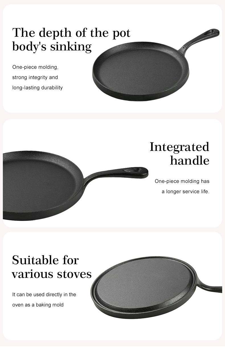 Cast iron round baking tray, suitable for stoves, ovens, barbecue grills and bonfires.