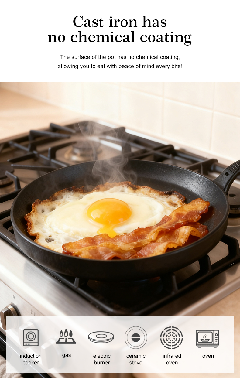 Cast iron round baking tray, suitable for stoves, ovens, barbecue grills and bonfires.