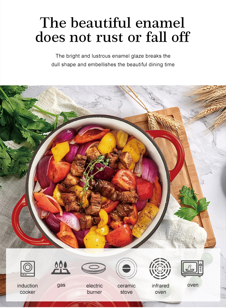 Enamel cast iron sour dough bread oven pot with lid, cooking pot