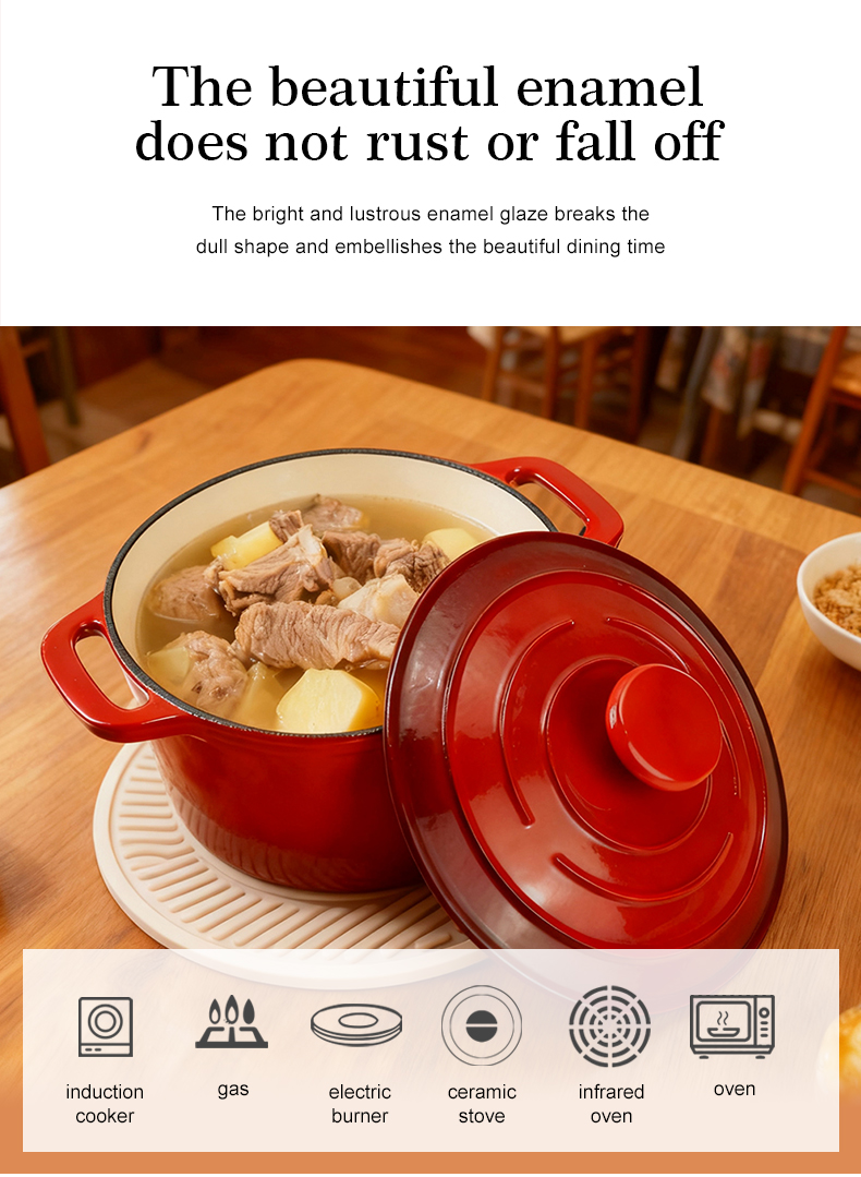 Small enamel cast iron Dutch oven pot with lid, suitable for bread baking/stewing/braising/ frying, applicable to various stoves and ovens