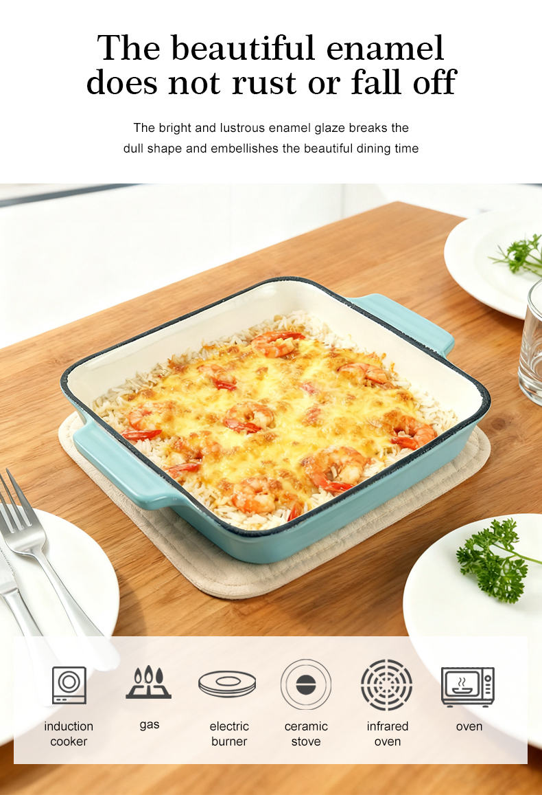Classic enamel cast iron baking pan/lasagna baking tray