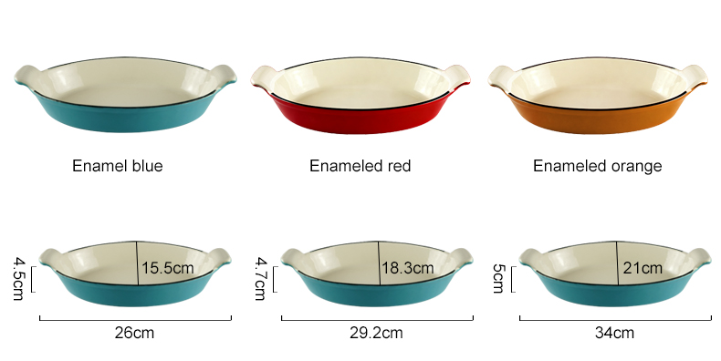 Enamel baking tray, suitable for ovens, a deep and long fish-shaped tray with a handle