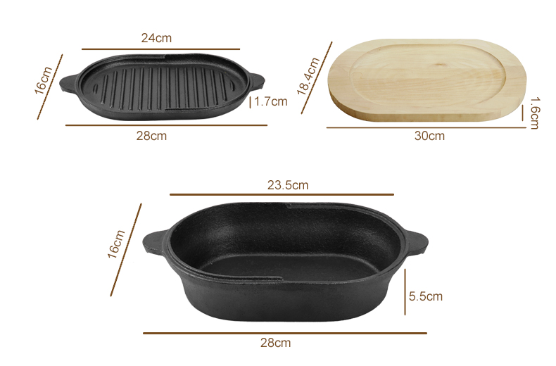 Cast iron bread baking tray set with lid 2-in-1 cast iron Dutch oven pot bread cooking pot with double handles and wooden board