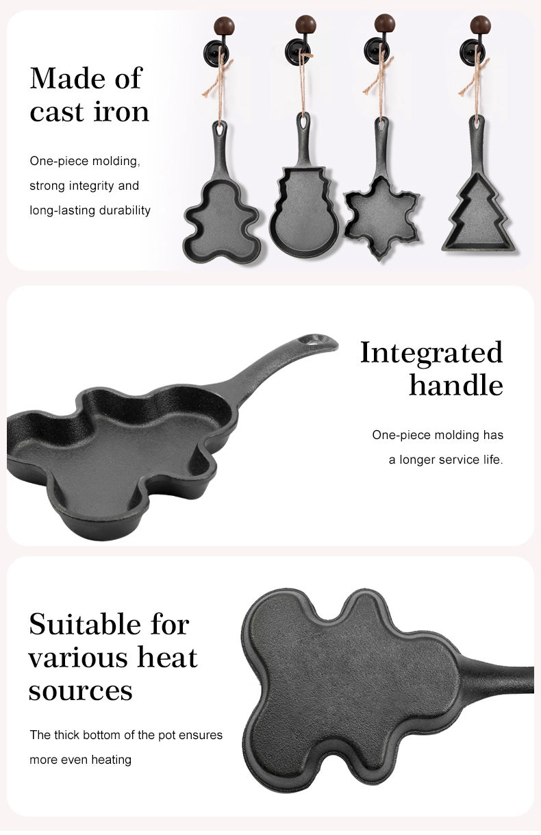 Cast-iron pancake pan, mini breakfast pan, Christmas gift - gingerbread man, Christmas tree, snowflake-shaped