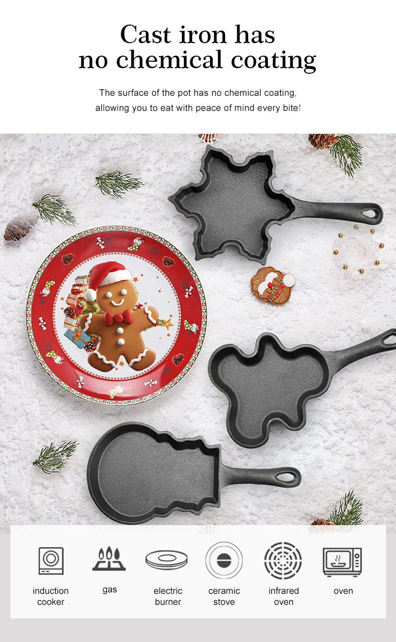 Cast-iron pancake pan, mini breakfast pan, Christmas gift - gingerbread man, Christmas tree, snowflake-shaped