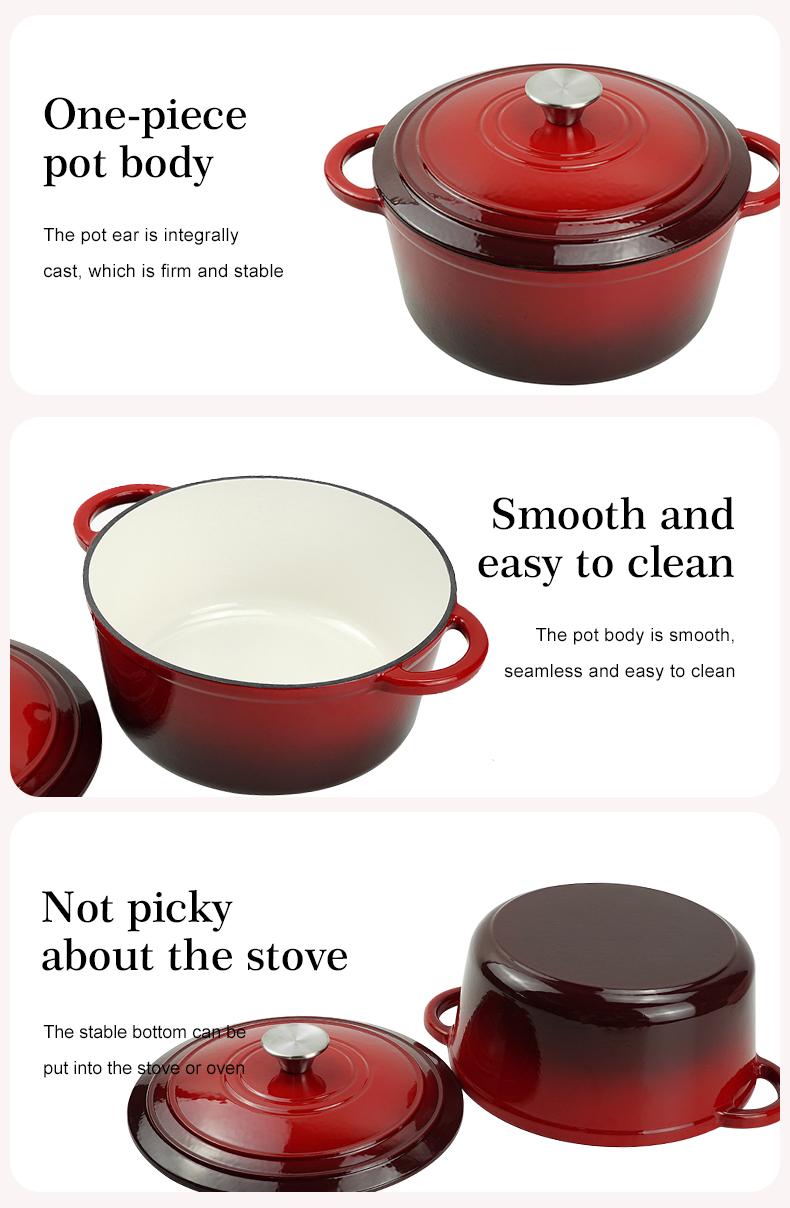 Enamel cast iron Dutch baking pan with lid for oven use, suitable for bread baking, stewing, stewing and baking - red