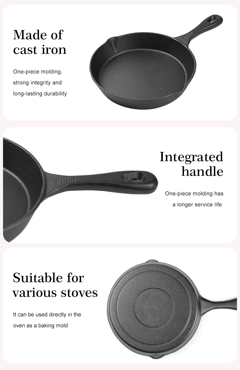 Flat-bottomed cast iron frying pan - suitable for grilling, frying and stir-frying